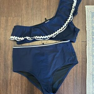 J Crew Navy Blue Ruffled Bikini Set
